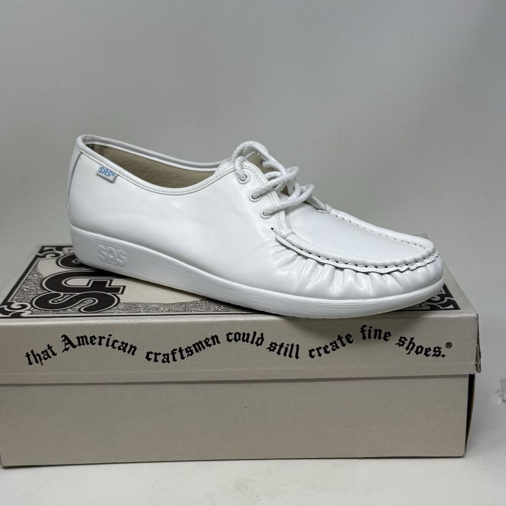 SAS Siesta Shoes Womens 11 N Narrow White Leather Comfort Lace Up Casual Work